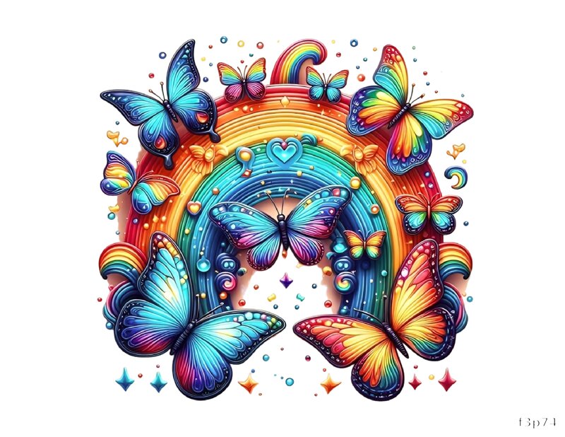 Colorful Butterflies and Rainbow
