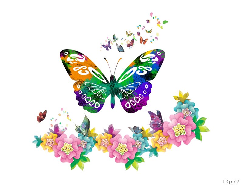 Colorful Butterfly and Flowers