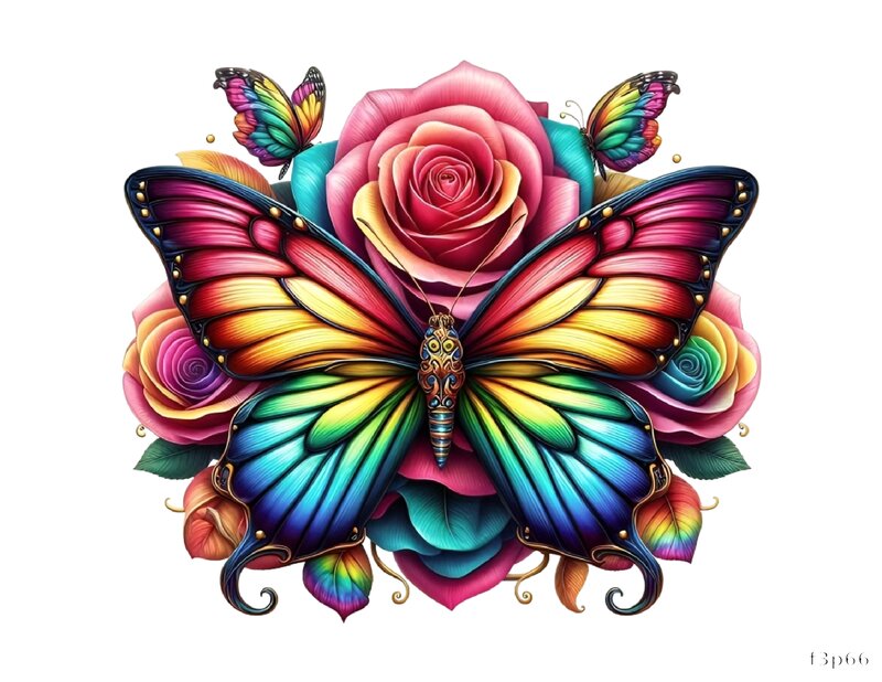 Colorful Butterfly and Roses