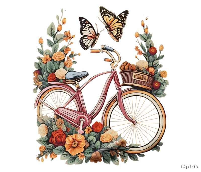 Floral Bicycle with Butterflies