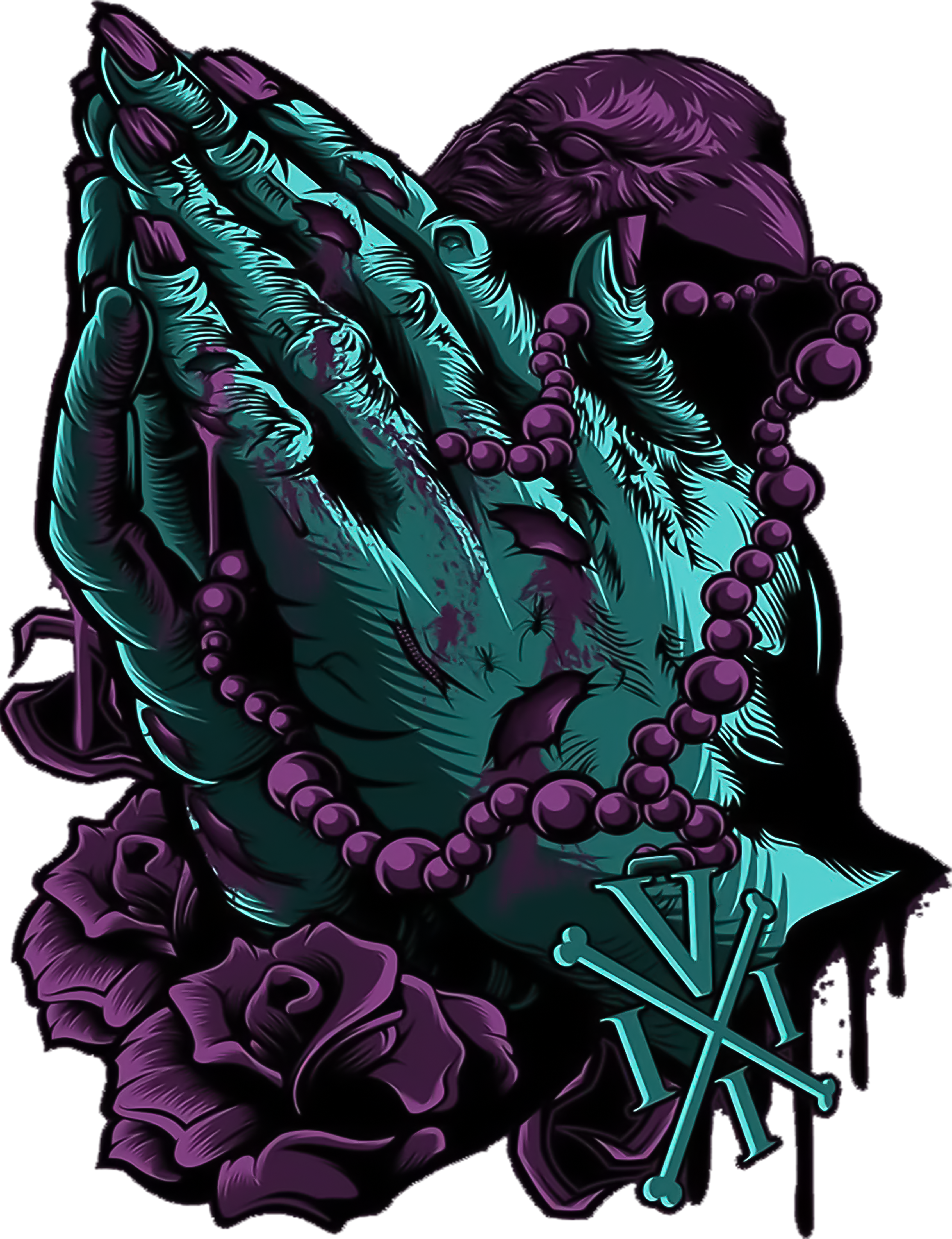 Praying Hands with Raven